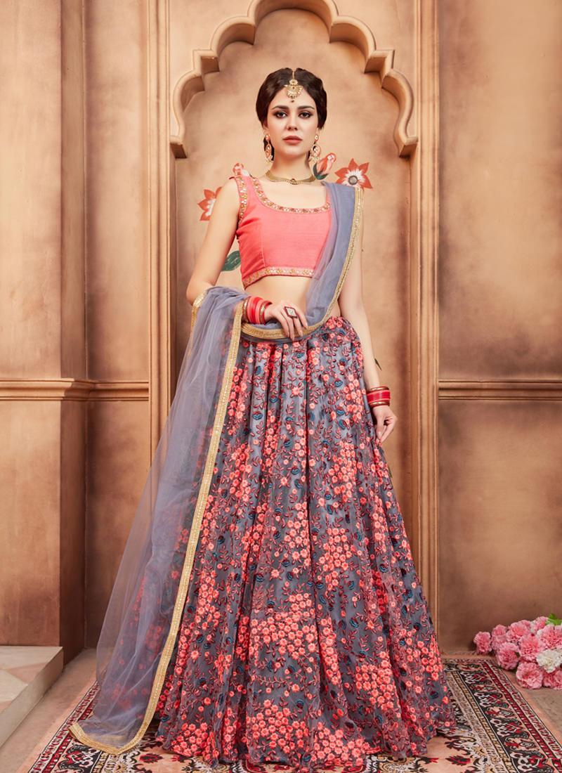 Trendy Grey Color Soft Net Base Designer Party Wear Lehenga Choli Wide Range Of Sale Online