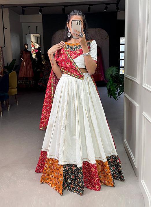 White With Mixture Color Gotta Patti Touchup Cotton Navratri Lehenga Choli Finishline