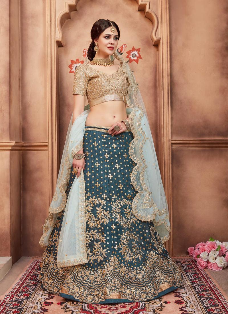 Delightful Teal Green Art Silk Base Designer Zari Work Lehenga Choli Sale Shop Offer