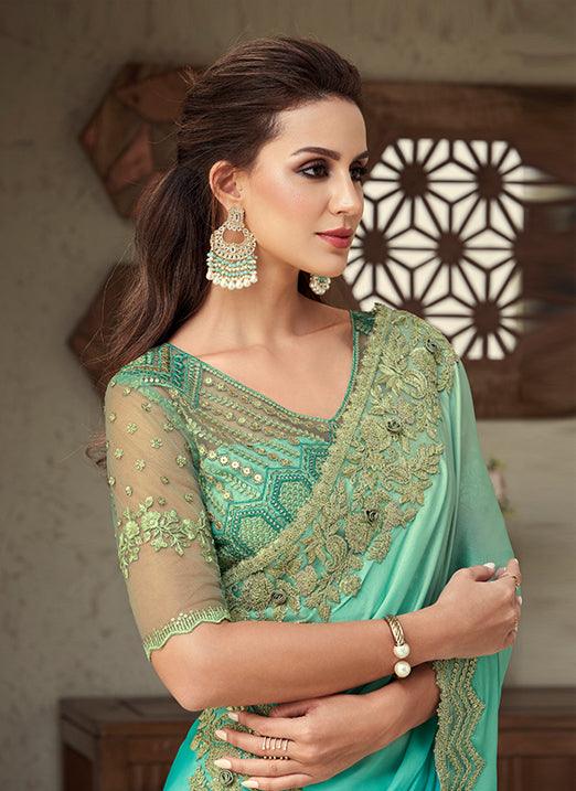 Chic Pista Green Pastel Silk Saree with Net Base Blouse Cheap Sale Wholesale Pice