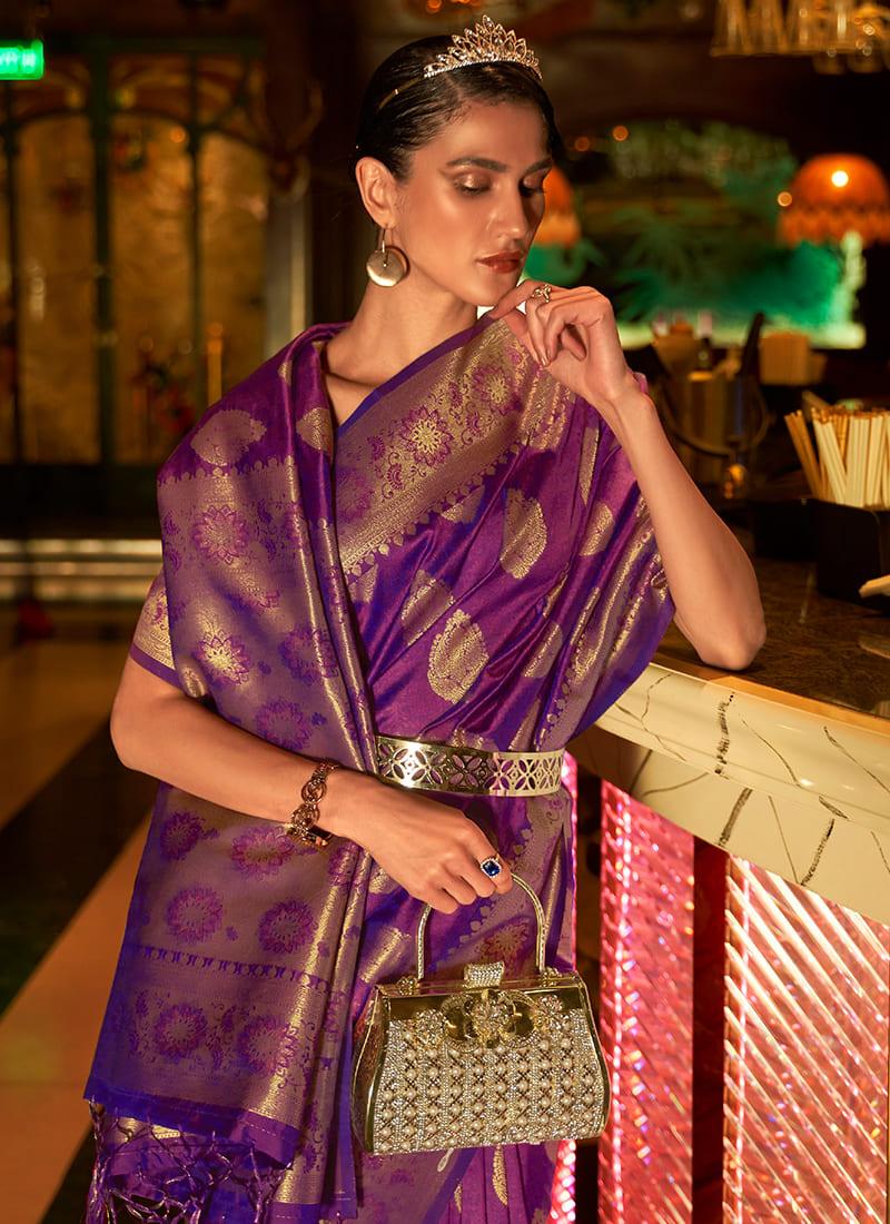 Handloom Weaving Purple Partywear Saree With Paypal Cheap Online