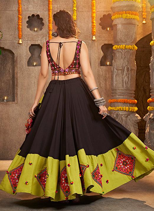 Alluring Black Thread Embroidery & Mirror Work Navratri Lehenga Choli Sale Online Shop