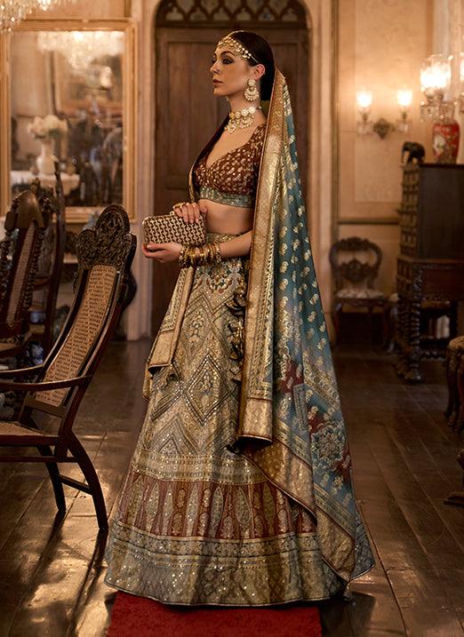 Brown & Beige Bridal Lehenga Choli with Sparkle Mirror Work in Rajwadi Silk Cheap Sale Online Online