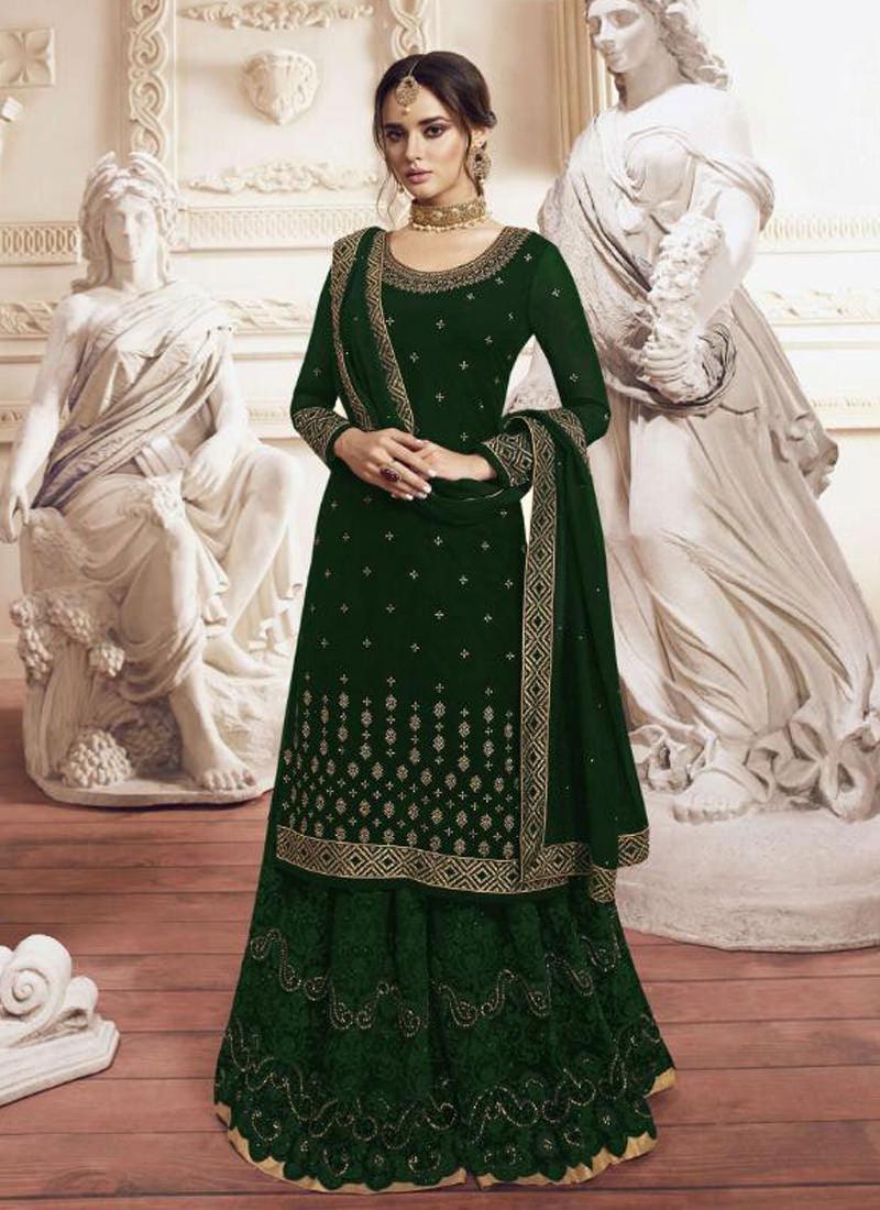 Dashing Hunter green Georgette Palazzo Salwar Suit For Sale For Sale