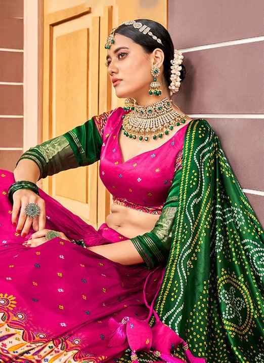 Stunning Digital Printed Art Silk Pink Navratri Lehenga Choli Discount Online