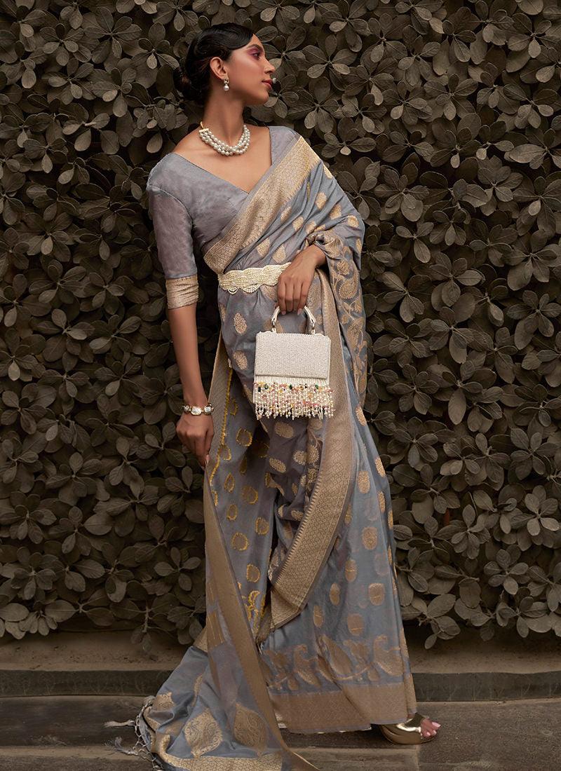 Grey Nylon Chinon With Two Tone Saree Cheap Extremely