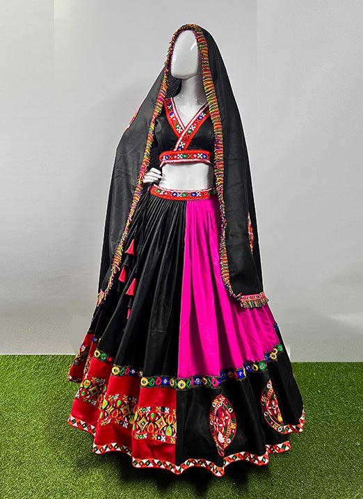 Navratri Special Pink and Black Lehenga Choli with Gamthi Work 100% Original Cheap Pice