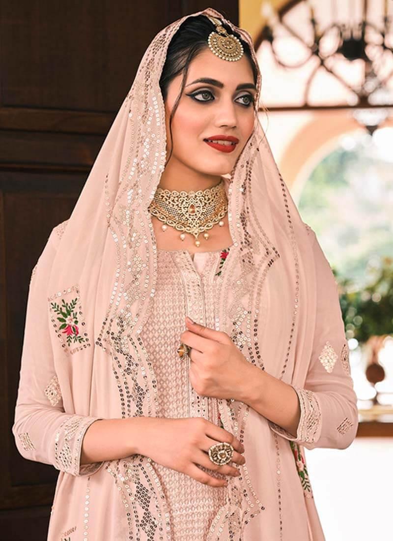 Admirable Peach Color Georgette Fabric Sequins Work Palazzo Salwar Suit Best Store To Get Cheap Online