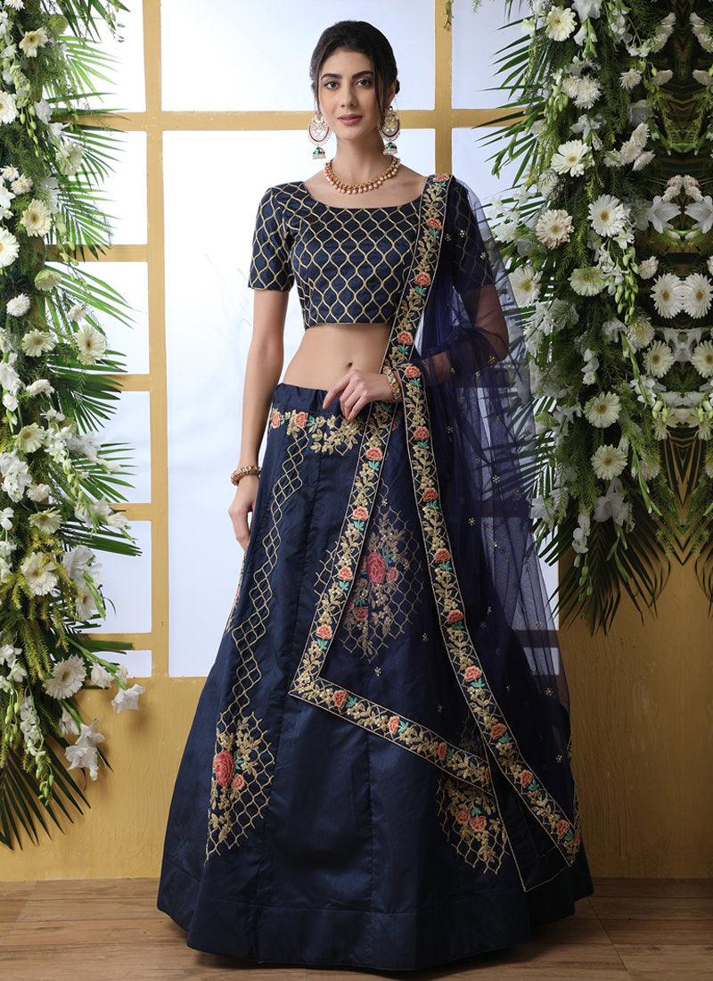 Navy Blue Art Silk Base Lehenga Choli Best Pices