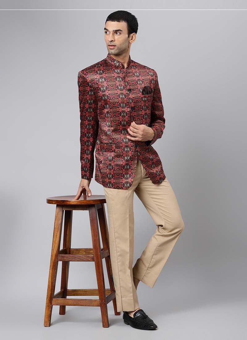 Polyester Viscose Base Wedding Wear Brown Color Printed Jodhpuri Suit Sale Outlet Locations