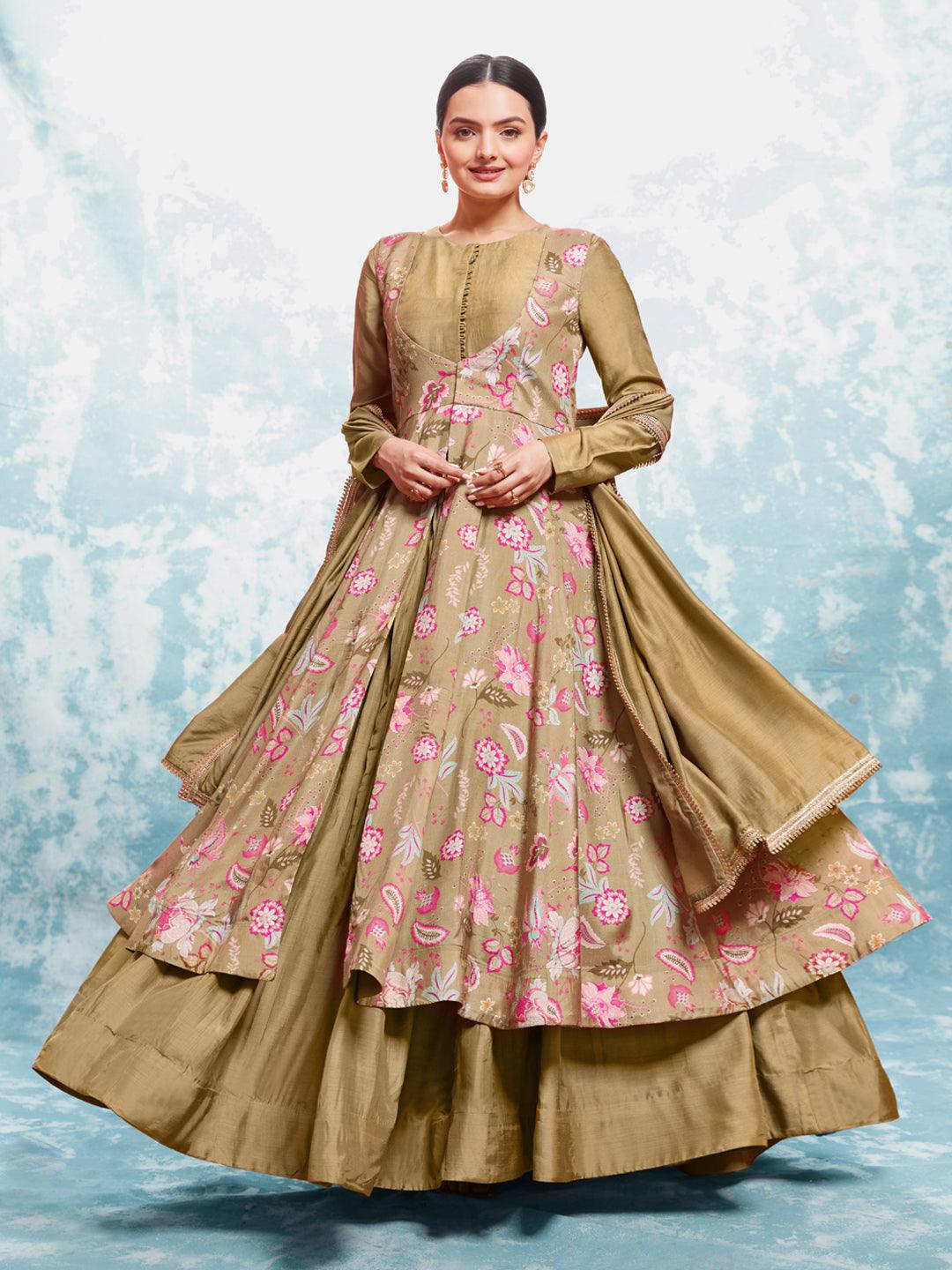 Olive color floral pattern ready-to-wear Gown Buy Cheap Visit