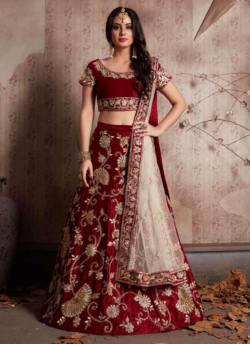 Maroon Machine Embroidery Lehenga Choli With Sequins Embellished Recommend Online