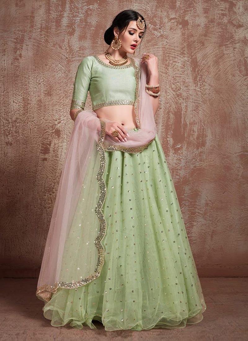 Fabulous Pista Green Color Soft Net Base Lehenga Choli For Mehendi Ceremony Cheap Genuine