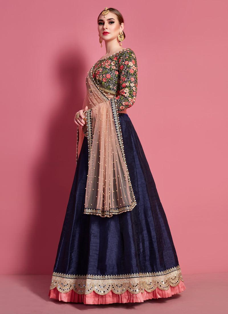 Amusing Navy Blue Heavily Embellished Flared Lehenga Choli Sale Enjoy