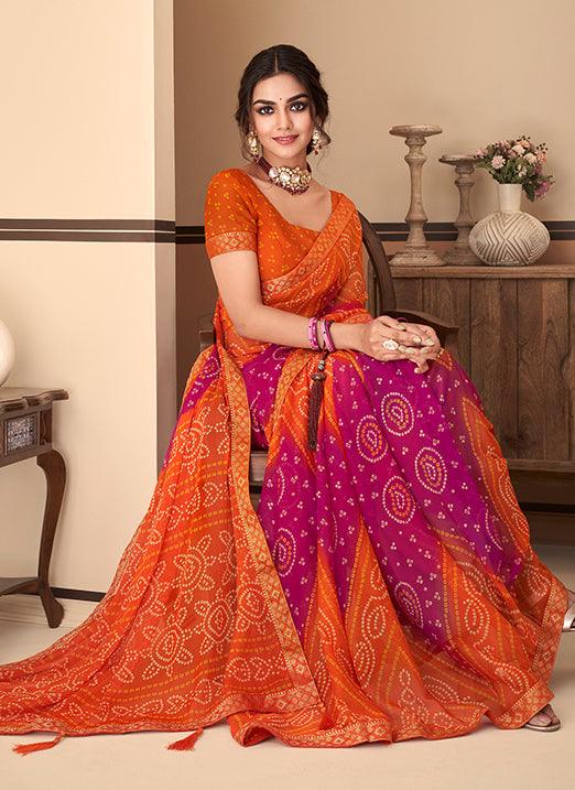 Graceful Orange Bandhani Chiffon Saree Factory Outlet Cheap Online