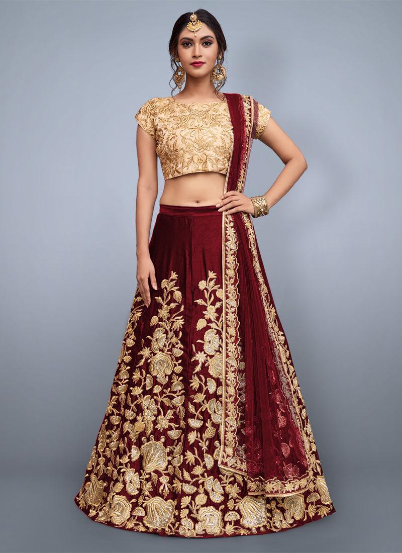 Delicate Maroon Heavily Embellished Wedding Wears Lehenga Choli Buy Cheap Inexpensive