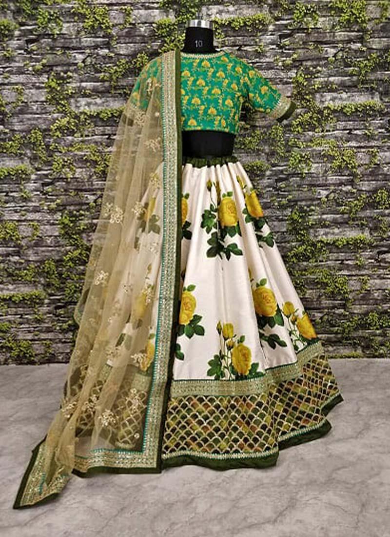 Sea Green Blouse With Printed Lehenga Choli Outlet 2025 New