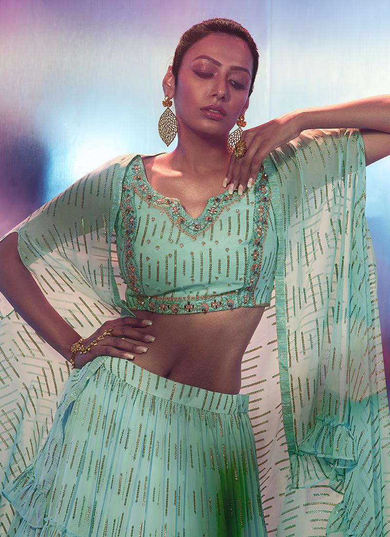 Sea Green Ruffle Designer Chaniya Choli Perfect Cheap Pice