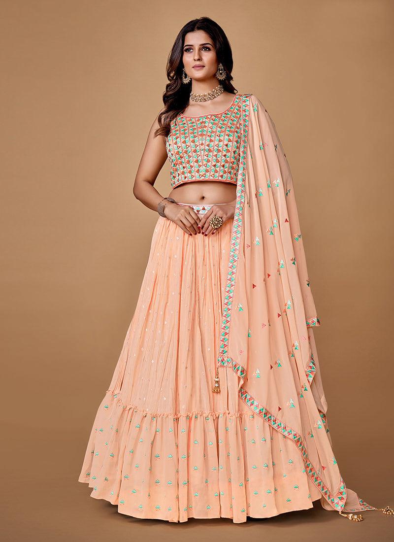 Thread With Pearl Peach Ruffle Lehenga Free Shipping Outlet Store