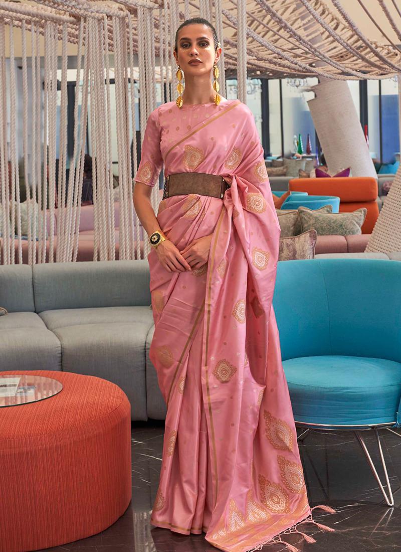 Pink Zari Weaving Classic Saree Sale Real