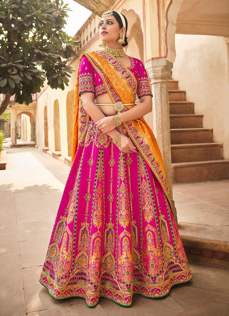 Pink Colored Silk Base Stone And Dori Work Lehenga Explore Cheap Pice