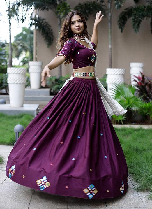 Exquisite Wine Color Navratri Lehenga Choli with Original Mirror Handwork New Arrival Cheap Pice