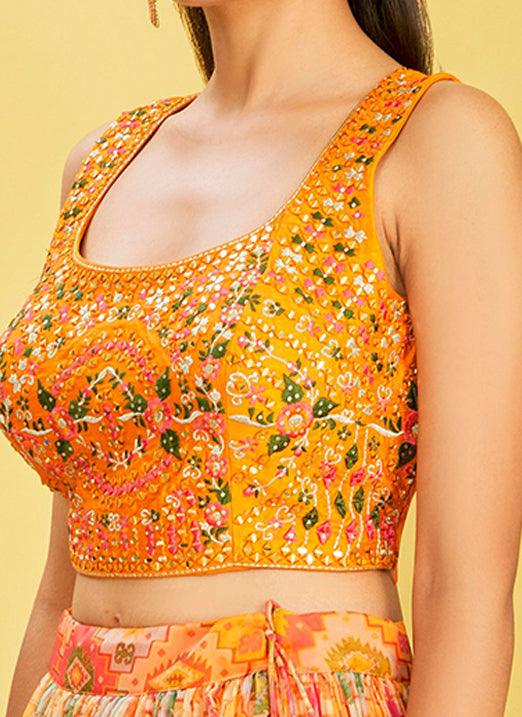 Yellow Organza Lehenga Choli with Real Mirror & Zari Sequin Embroidery Outlet Cheap Online