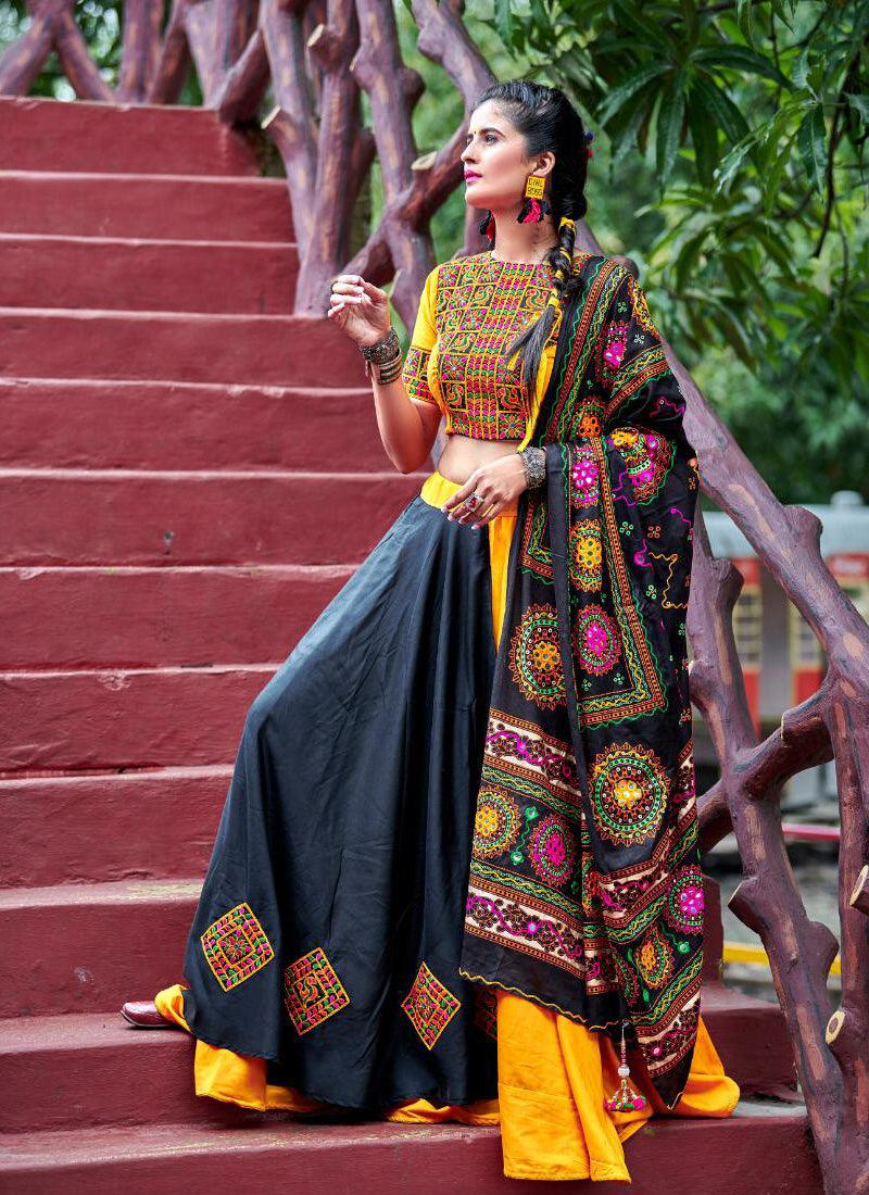 Combination Of Yellow And Black Color Traditional Touch Lehenga Choli Reliable Online