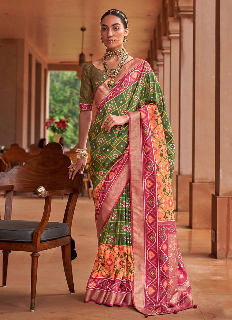 Traditional Wear Green Patola Saree Affordable Cheap Online