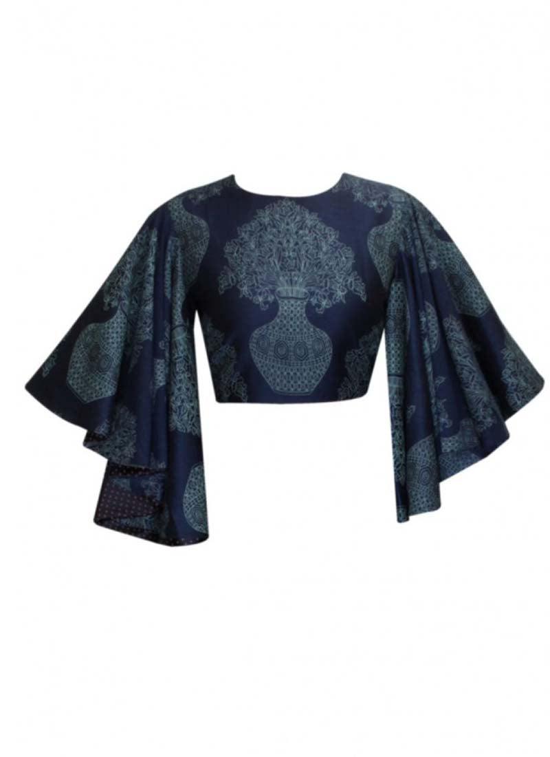 Elegant Kimono Sleeve Navy Blue Digital Printed Blouse - Traditional Ethnic Style Cheap Sale Now