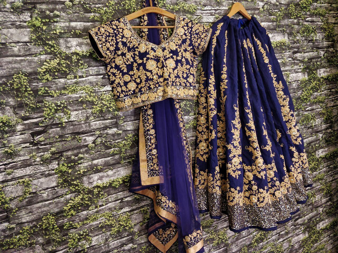 Ravishing Floral Work On Navy Blue Lehenga Choli With Dupatta Set Outlet Big Discount