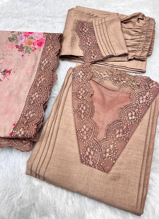 Mauve Cotton Silk Pant Style Suit with Printed Dupatta 2025 Newest Cheap Online