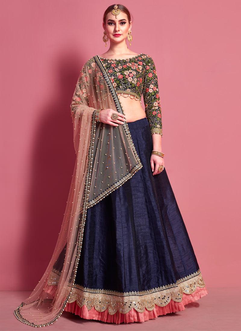 Amusing Navy Blue Heavily Embellished Flared Lehenga Choli Sale Enjoy