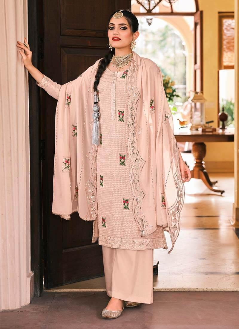 Admirable Peach Color Georgette Fabric Sequins Work Palazzo Salwar Suit Best Store To Get Cheap Online