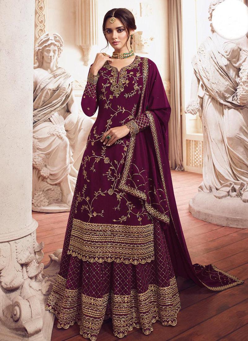 Dazzling Purple Georgette Pakistani Palazzo Salwar Suit Buy Cheap Best Pices