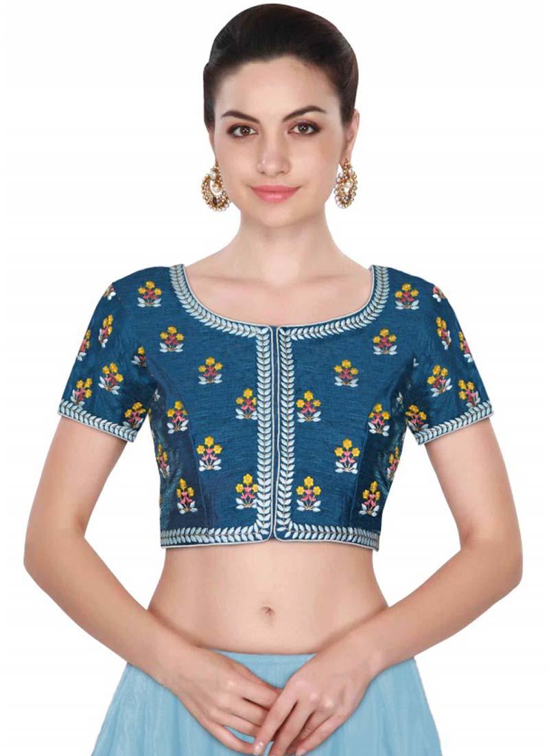 Elegant Blue Round Neck Blouse with Intricate Embroidery - Perfect for Traditional Ethnic Celebrations Cheap Sale Reliable