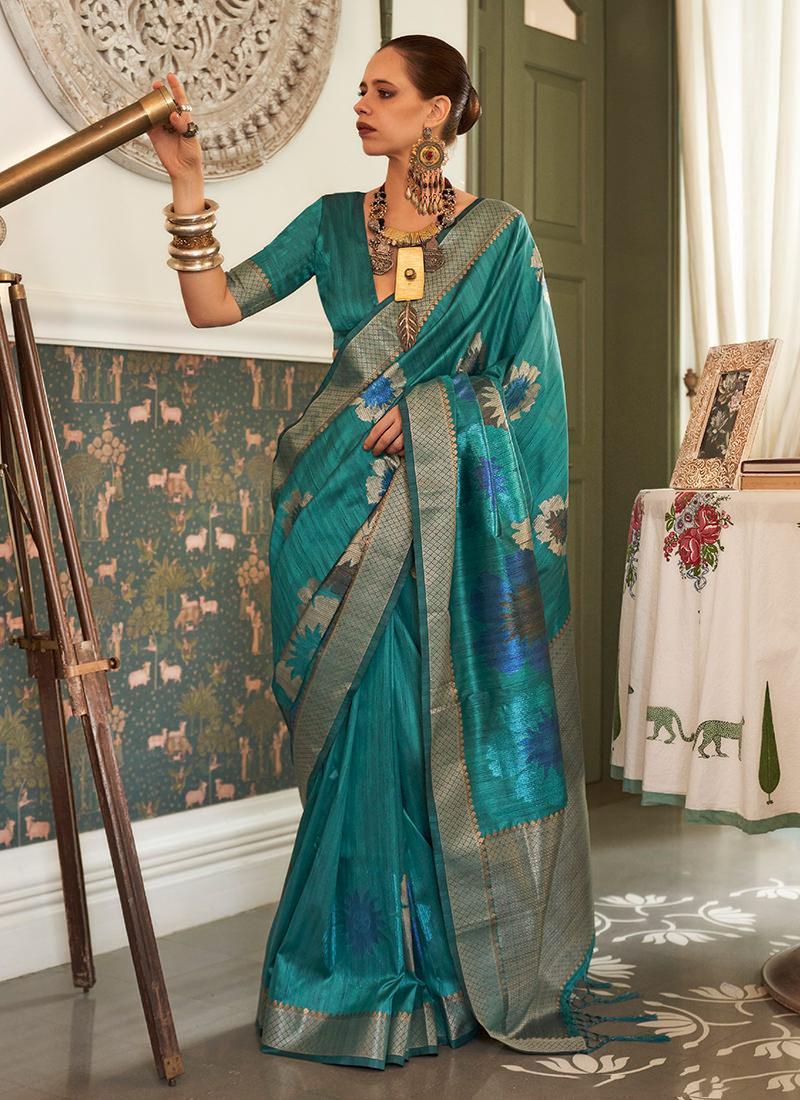 Multi-Colored Sequins Work Teal Green Silk Saree The Cheapest Cheap Pice