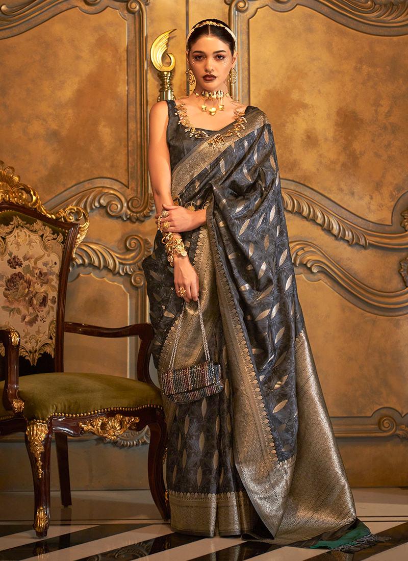 Handloom Weaving Black Pure Satin Saree Outlet 2025 New