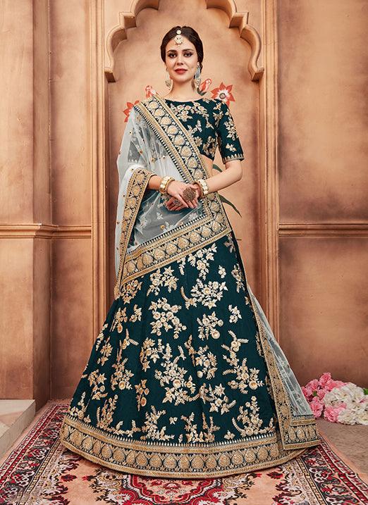 Delightful Teal Green Color Art Silk Base Designer Embroidered Lehenga Choli Cheap Tumblr