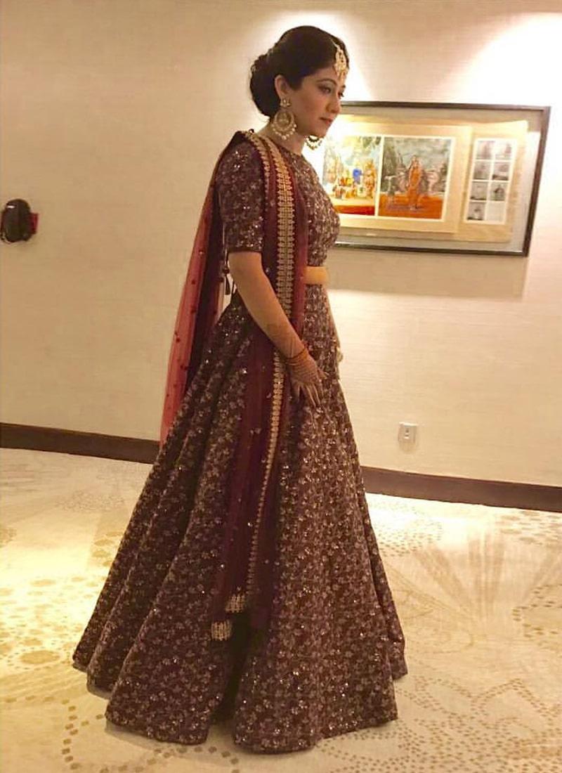 Vine Pattern Maroon Lehenga Choli With Dupatta Set Buy Cheap Hot Sale