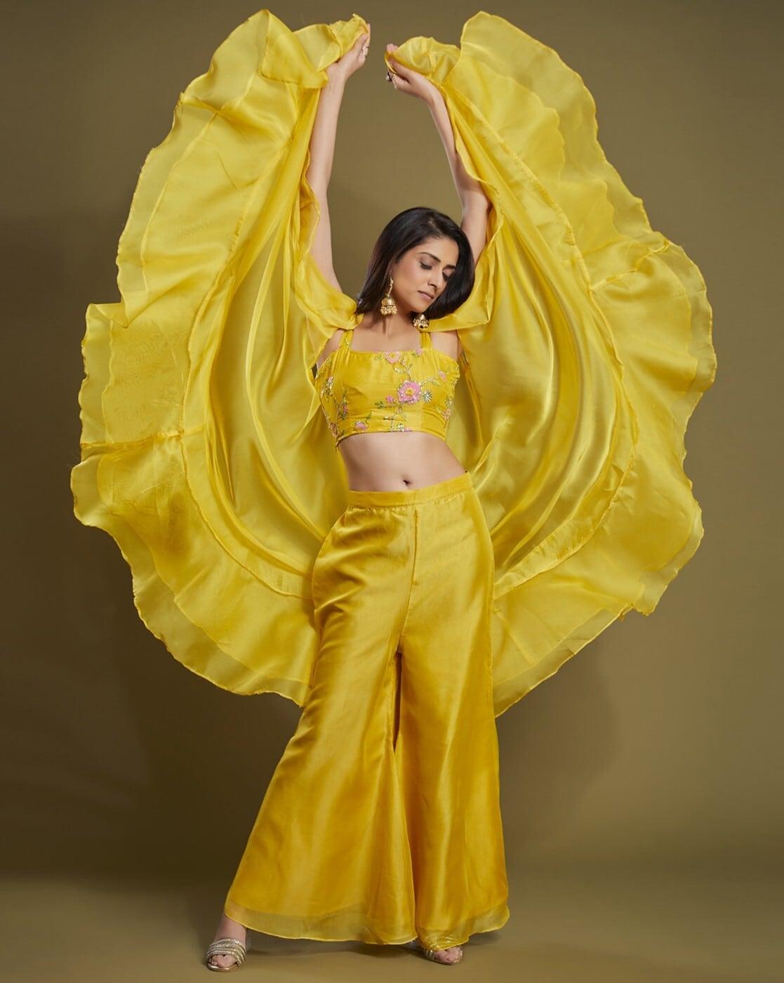 Yellow Organza Ready-To-Wear Jacket Style Co-Ord Set Buy Cheap Visit