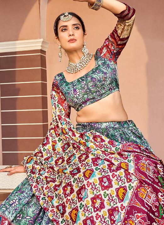 Fashionable Green Digital Print & Art Silk Navratri Lehenga Choli Professional Cheap Pice