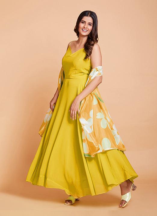 Yellow Color Georgette Raksha Bandhan Special Gown Buy Cheap With Mastercard