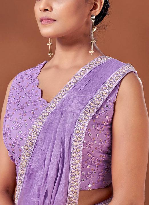 Purple Exquisite Hand Work Chinnon Ready To Wear Saree Free Shipping Hot Sale