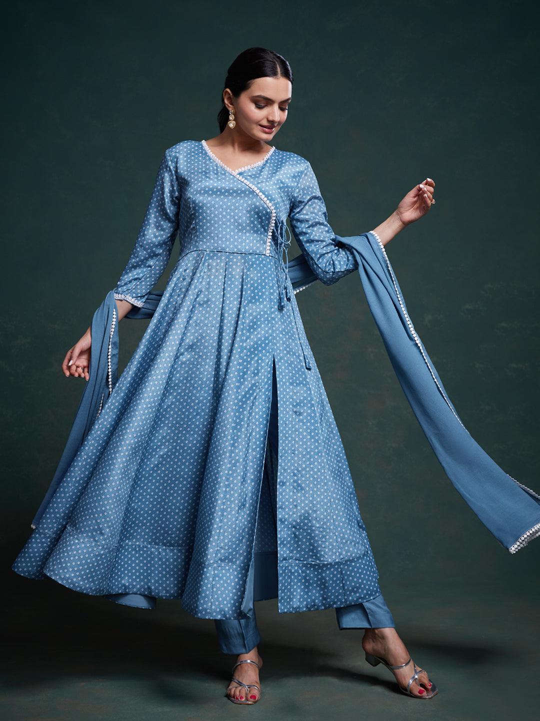 Blue Anarkali suit with dupatta set Buy