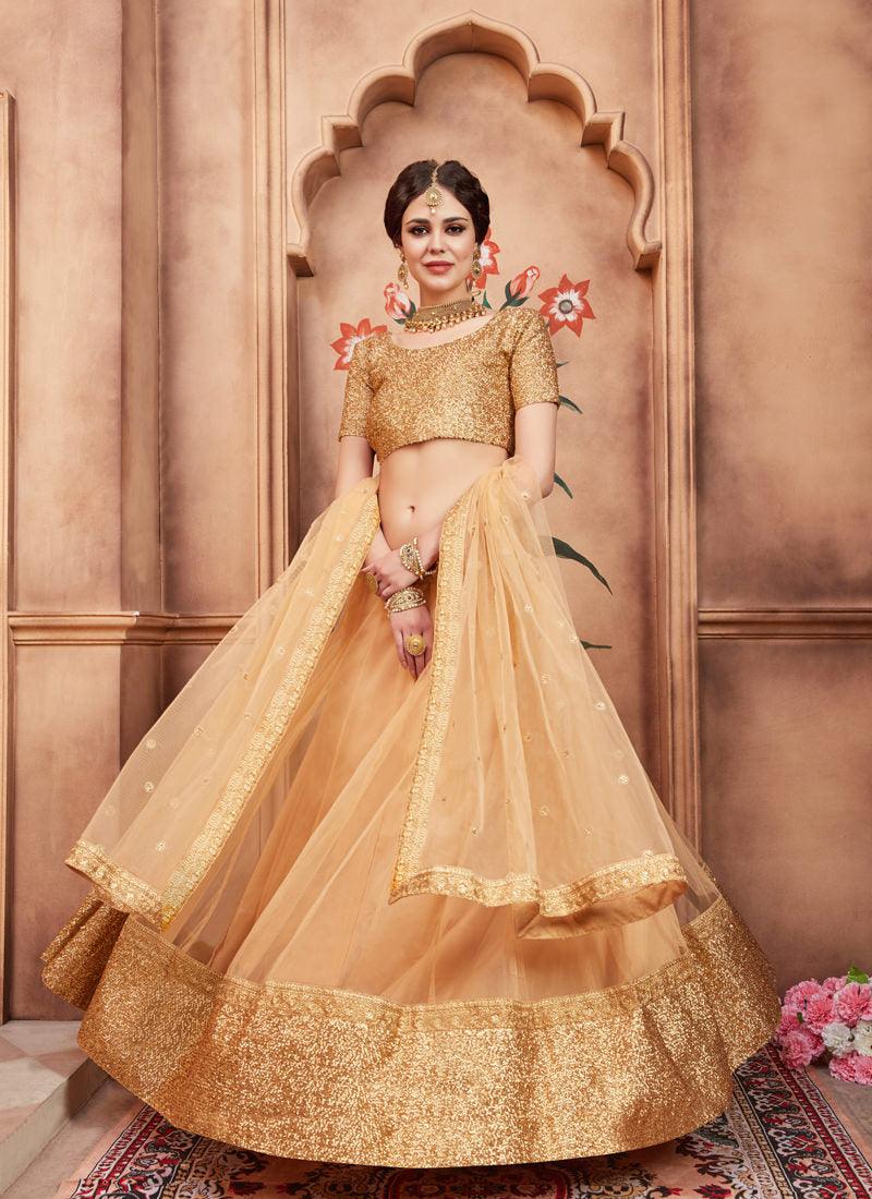 Delightful Beige Color Party Wear Soft Net Base Flared Lehenga Choli Where To Buy