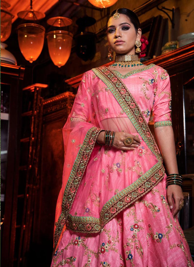 Pink Color Designer Heavy Embroidary Work Lehenga Choli Cheap Sale Low Cost