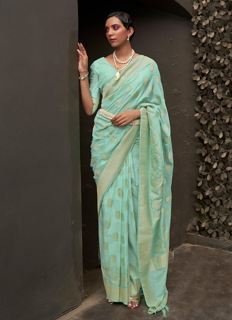 Sea Green Nylon Chinon With Two Tone Saree Pictures For Sale