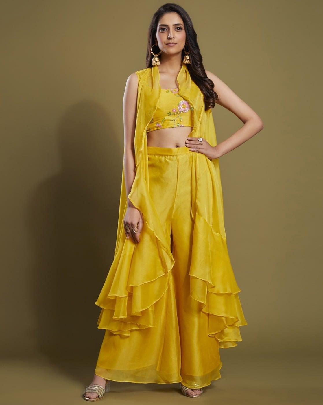 Yellow Organza Ready-To-Wear Jacket Style Co-Ord Set Buy Cheap Visit