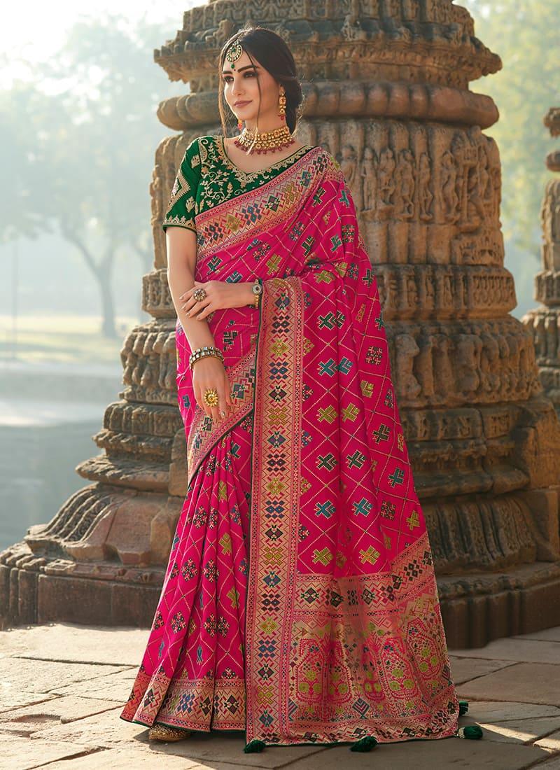 Hot Pink Color Silk Base Saree With Zari And Sequins Work Blouse From China For Sale